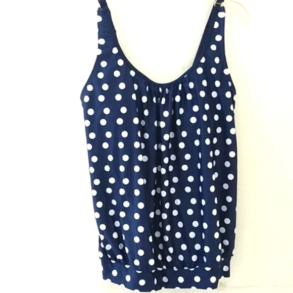 YONIQUE TANKINI SWIMSUIT SET NAVY BLUE WHITE POLKA DOTS SIZE MEDIUM NWT - Picture 3 of 6